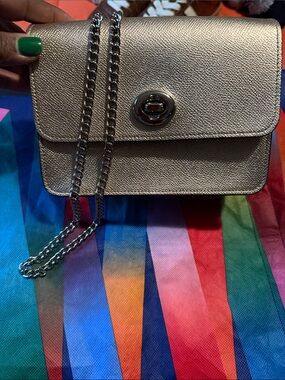 Coach Metallic Gold Shoulder Bag with Silver Chain